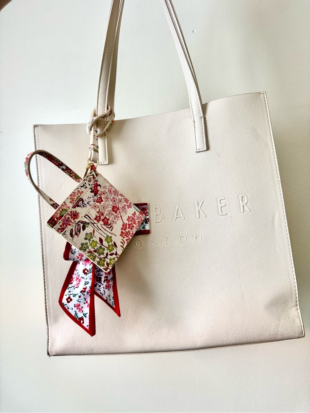 Ted Baker Cream Leather Tote with Floral Charm Scarf